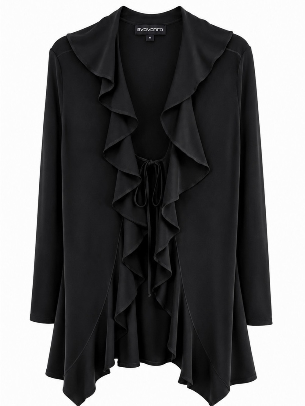 Evovorro Black Ruffle-Front Cardigan style Knit Jacket, XL, Elegant, Worn Once